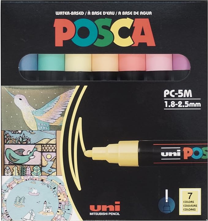 7 Pastel Posca Paint Markers, 5M