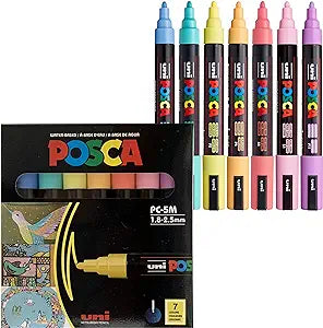 7 Pastel Posca Paint Markers, 5M